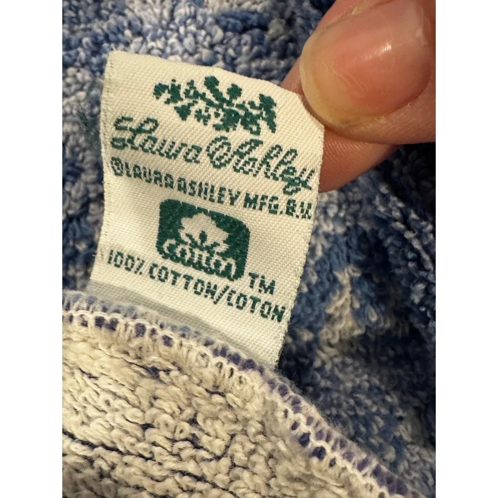 Vintage Laura Ashley Blue Floral Rose Washcloths Pair Cottage Shabby Chic Bath